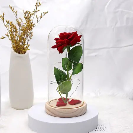 Rosa Encantada com Luzes LED na Cúpula de Vidro – Casare 04