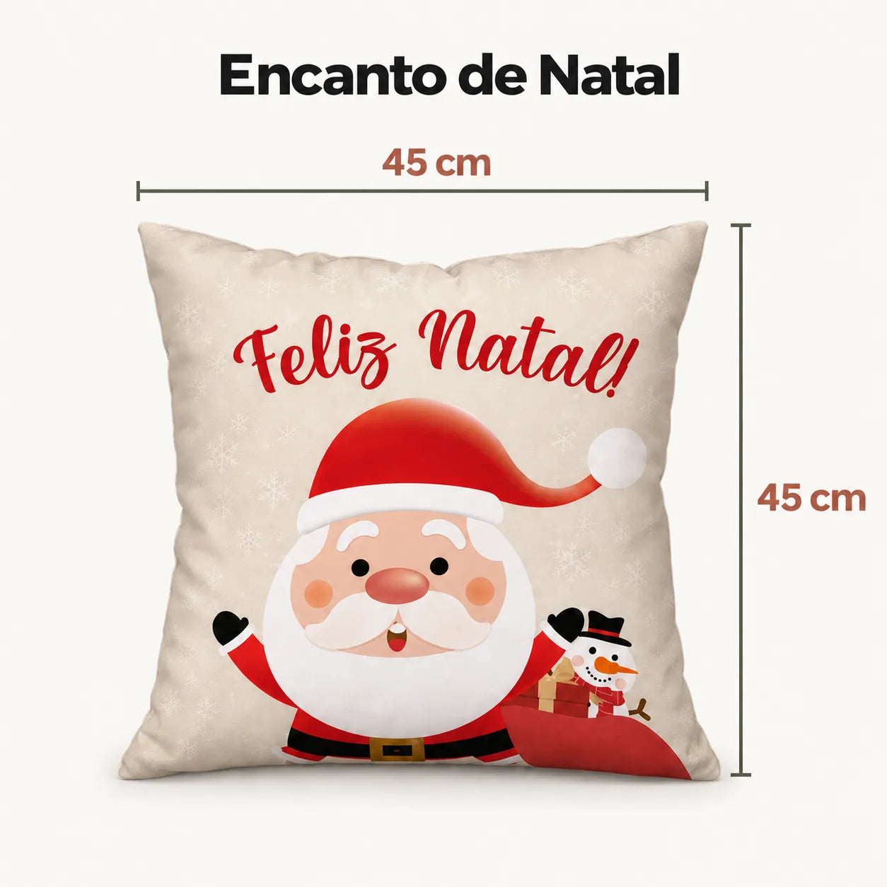 Capa Feliz Natal com Papai Noel, medida 45 × 45 cm