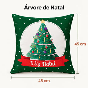 Capa Árvore de Natal com faixa Feliz Natal, medida 45 × 45 cm