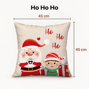 Capa Ho Ho Ho com Papai Noel e ajudante, medida 45 × 45 cm