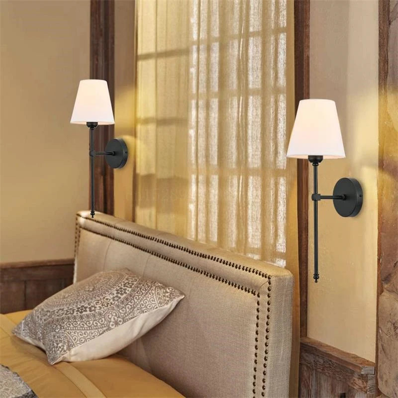 Moderna lâmpada de parede americana para banheiro espelho luz quarto decoração corredor pano sombra arandela 100v-220v duro com fio