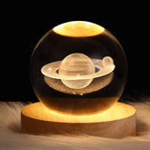 Luminária Espacial 3D de Cristal com Base em Madeira LED