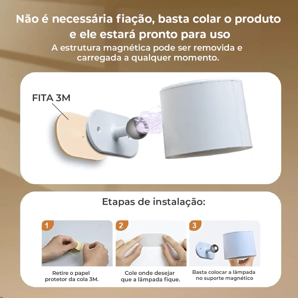 Kit 4 Luminária Spot Led 8W Arandela Cabeceira Luz de Parede 3 Tons de Luz Recarregável USB