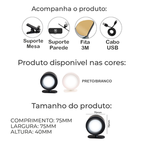Kit 4 Luminária Spot Led 8W Arandela Cabeceira Luz de Parede 3 Tons de Luz Recarregável USB