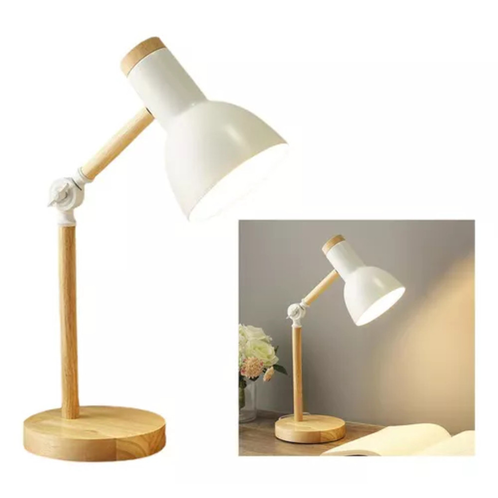 Luminária De Mesa Retratil Wood Com Base De Madeira